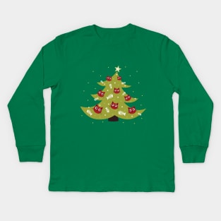 Cat Christmas Tree With Fish Ornaments Kids Long Sleeve T-Shirt
